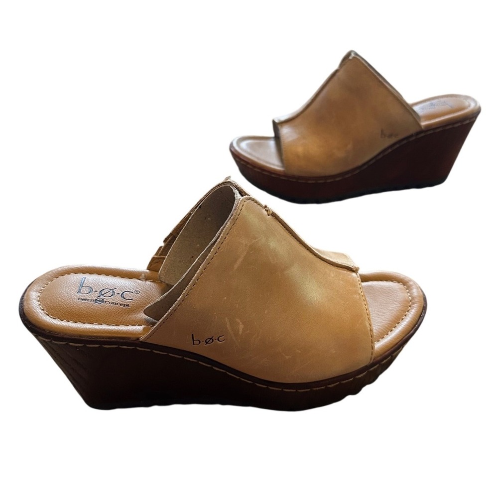 b.o.c. Born Concept Womens Tan Leather Wedge Slide Sandals Z12702 CATK15 Size 6M